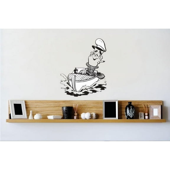 Custom Wall Decal Vinyl Sticker : Smoking Sailor Cartoon Image Bedroom Bathroom Living Room Mural : 12 X18" -