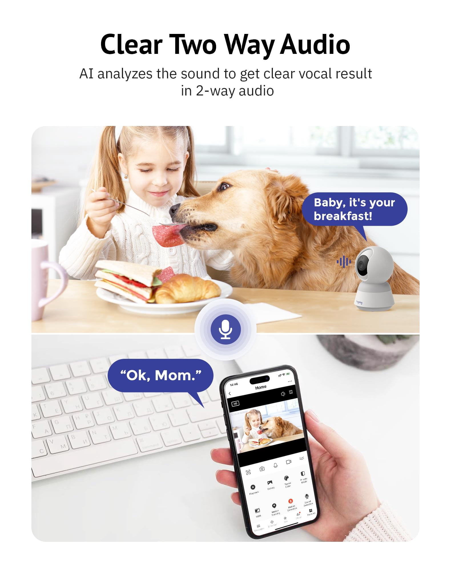 Hugolog 3K 5MP Indoor Pan/Tilt Security Camera with Auto-Focus(2pcs),Ideal for Baby Monitor/Pet Camera/Home Security,Starlight Color Night Vision,Human/Pet AI,Noise Reduction,US Cloud,Works with Alexa