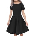 thumbnail image 1 of XIMIN Robe d'Été Décontractée pour Filles à Manches Courtes, Col Rond, Ligne A, Fluide, Midi, Robe Soleil pour l'École, Fête, Plage, Vacances, Usage Quotidien (Noir, 9-10 Ans), 1 of 5