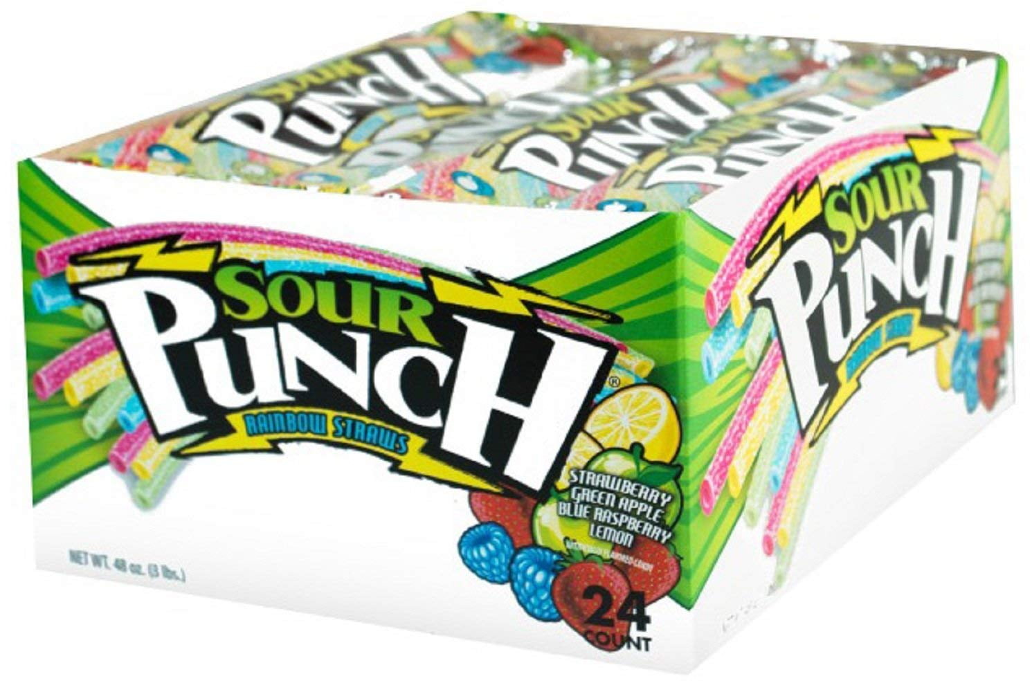 Sour Punch Straws, Rainbow Fruit Flavors, Chewy Sweet & Sour Candy, 2oz
