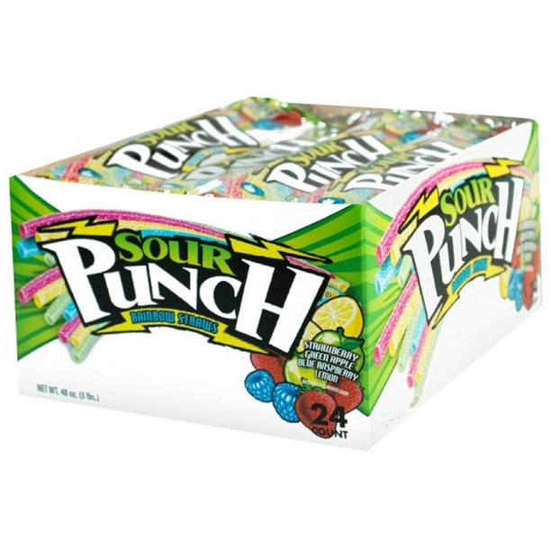Sour Punch Straws, Rainbow Fruit Flavors, Chewy Sweet &amp; Sour Candy, 2oz Tray (24 Pack) - Walmart