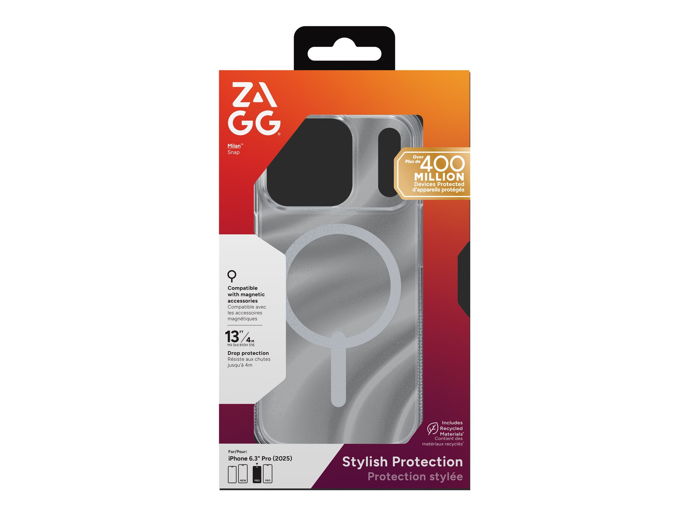 ZAGG Milan Snap - Back cover for cell phone - MagSafe compatibility - graphene - swirl glitter - for Apple iPhone 17 Pro
