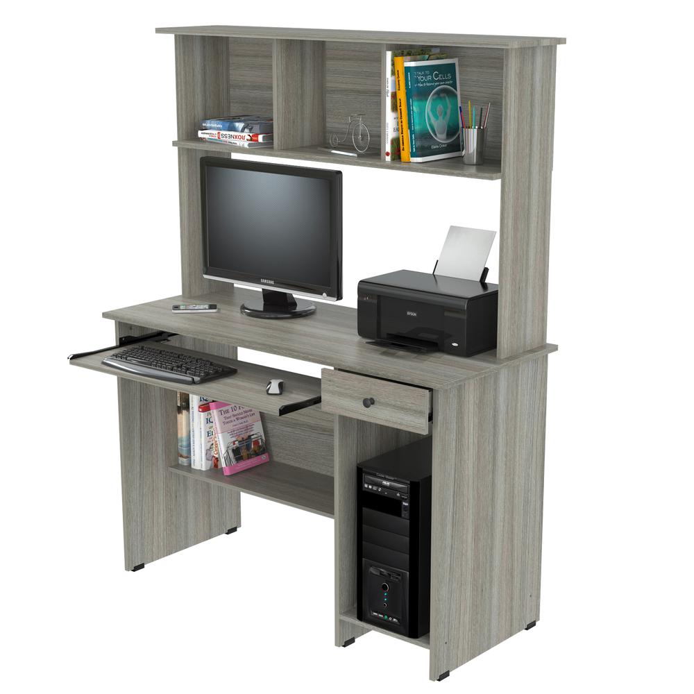 Inval Traditional Laminate Computer Desk and Hutch with Storage in Gray ...