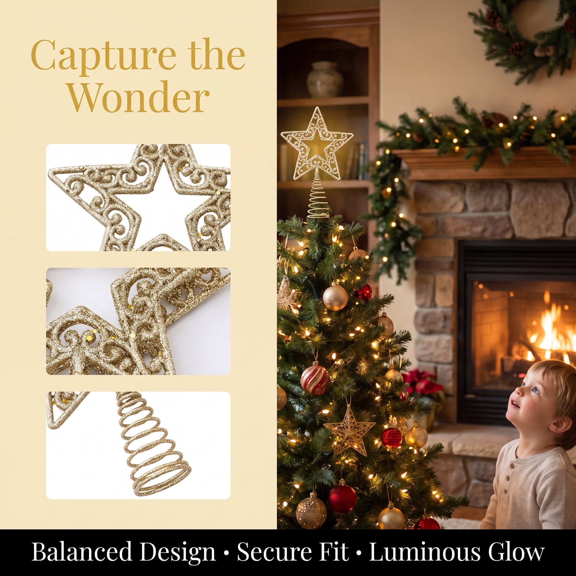Unique Bargains Openwork Glittering Star Luxury Radiant Spring Mount Accent Star 7.9"