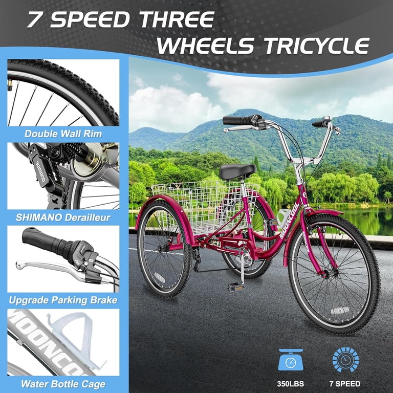 Lilypelle Adult Tricycles 7 Speed 26 Inch Three Wheel Bike Cruiser Trike with Low-Step Through Frame/Large Basket for Men, Women, Seniors Lilypelle Adult Tricycles 7 Speed 26 Inch Three Wheel Bike Cruiser Trike with Low-Step Through Frame/Large Basket for Men, Women, Seniors