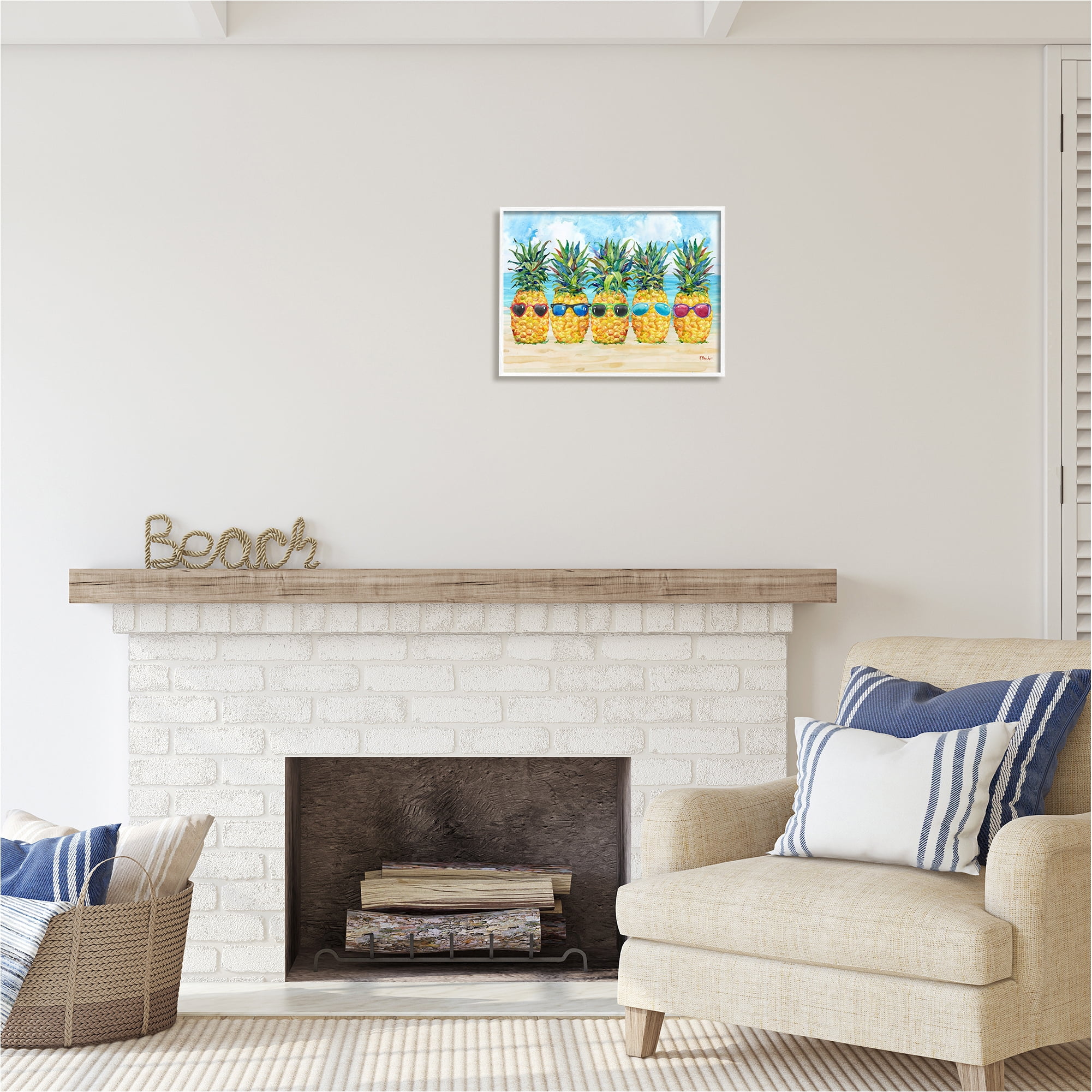 Stupell Industries Pineapples & Sunglasses Food & Beverage Painting White Framed Art Print Wall Art, 20 x 16