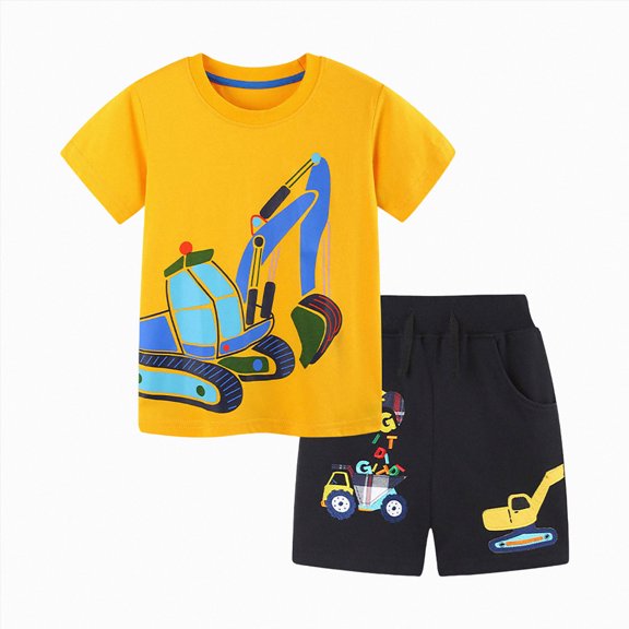 Linfrsh Boys Athletic Shorts Set Breathable Performance Graphic Tee Mesh Shorts Yellow,5-6 Years