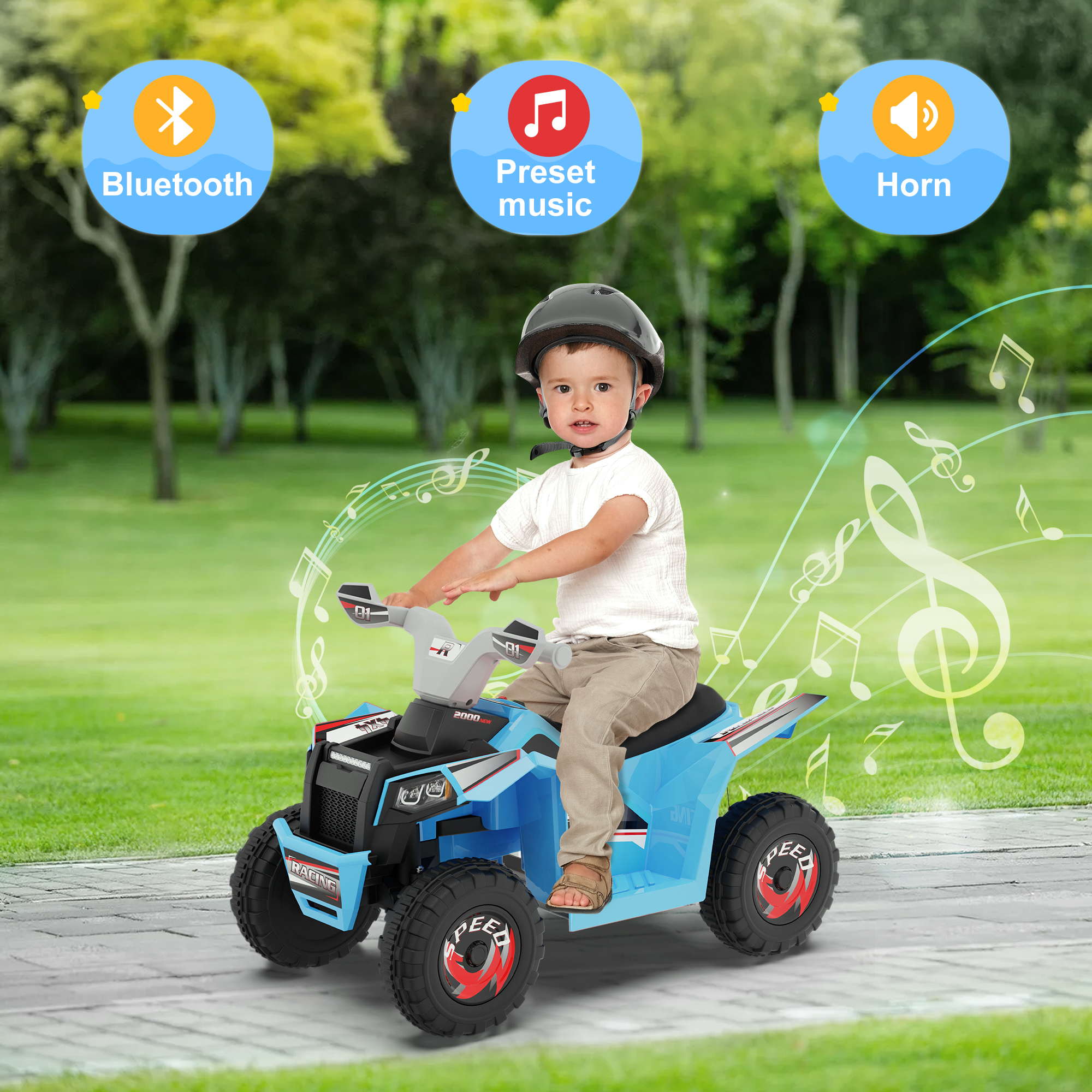 TOKTOO 6V 7Ah Powered Ride-on ATV for Toddler Aged 1-3 Year Old, Electric 4-Wheeler Toy Car w/ Horn, Music Player, Quad Bike-Blue - image 2 of 12