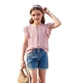 thumbnail image 3 of Tiijoy Girls Summer Ruffle Sleeve Shirt Casual Solid V Neck Blouse Top, Green, Sizes 5-14, 3 of 6