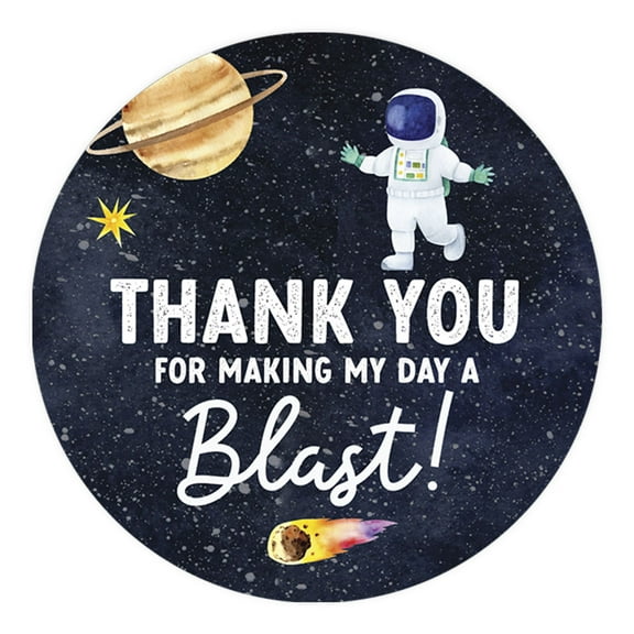 Koyal Wholesale Kids Party Favor Thank You For Making My Day A Blast Stickers, Round Outer Space Birthday Stickers