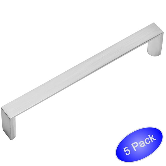 5 Pack - Cosmas 3133-128SN Satin Nickel Contemporary Cabinet Hardware Handle Pull - 5" Inch (128mm) Hole Centers