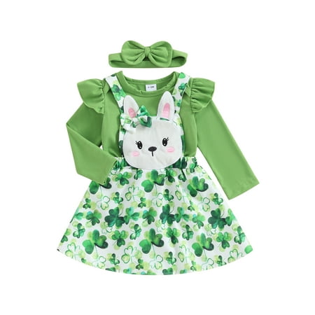 

Suealasg Toddler Girls Spring Ireland Festival Clothes 3M 6M 9M 12M 18M Baby Girls Long Sleeve Romper + Bunny Suspender Skirt + Headband Set 3 Piece Saint Patrick s Day Outfits for Newborn Girls