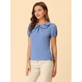 thumbnail image 3 of Blusa de verano Allegra K con cuello Peter Pan y mangas Abullonadas para Mujer Azul XL, 3 of 5