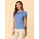 thumbnail image 3 of Blusa de verano Allegra K con cuello Peter Pan y mangas Abullonadas para Mujer Azul XL, 3 of 5