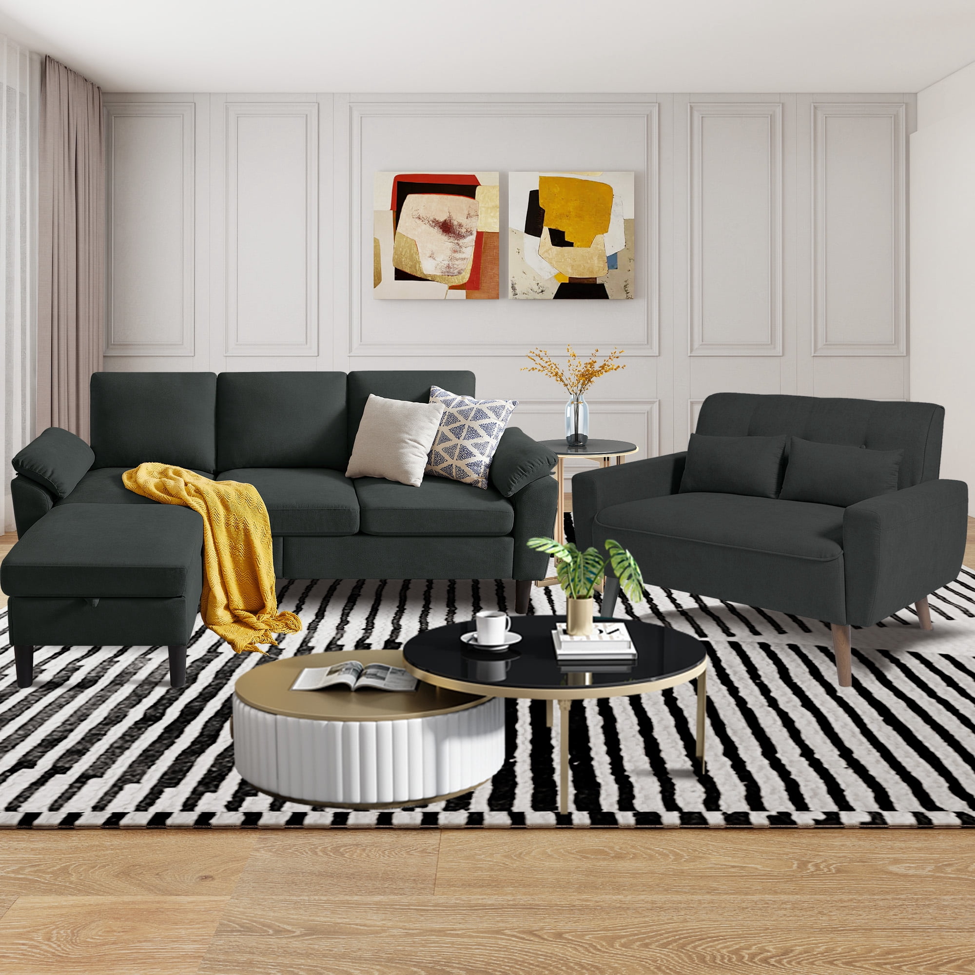 Soscana Sectional Sofa with Storage Ottoman and Loveseat, 3 Seat L Shaped Couch and 2 Seat Sofa,Living Room Furniture Set for Home Apartment Office Studio