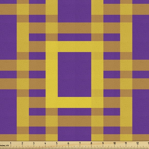 Mosaic Sofa Upholstery Fabric by the Yard, Simple Repetitive Trellis Pattern with Geometric Straight Lines, Decorative Fabric for DIY and Home Accents, Blue Violet Amber by Ambesonne