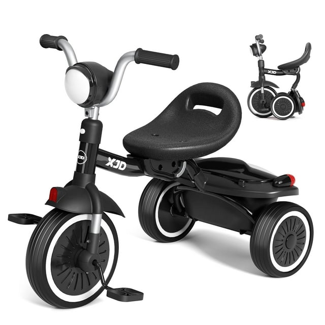 Triciclo XJD para niños pequeños, asiento plegable y ajustable, negro