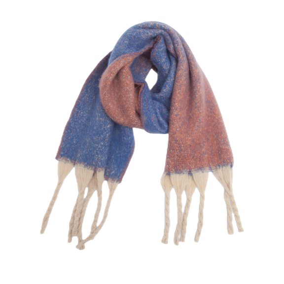 Alkepwun Women's Winter Thick Collar Scarf Coarse Tassels Fringe Gradually Changing Color Scarf with Looped Yarn