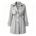 thumbnail image 4 of XPMWRP Women's Cinched Waist Trench Coat, Notched Lapel Mid Length Lightweight Windbreaker Jacket with Pockets Gray M, 4 of 8