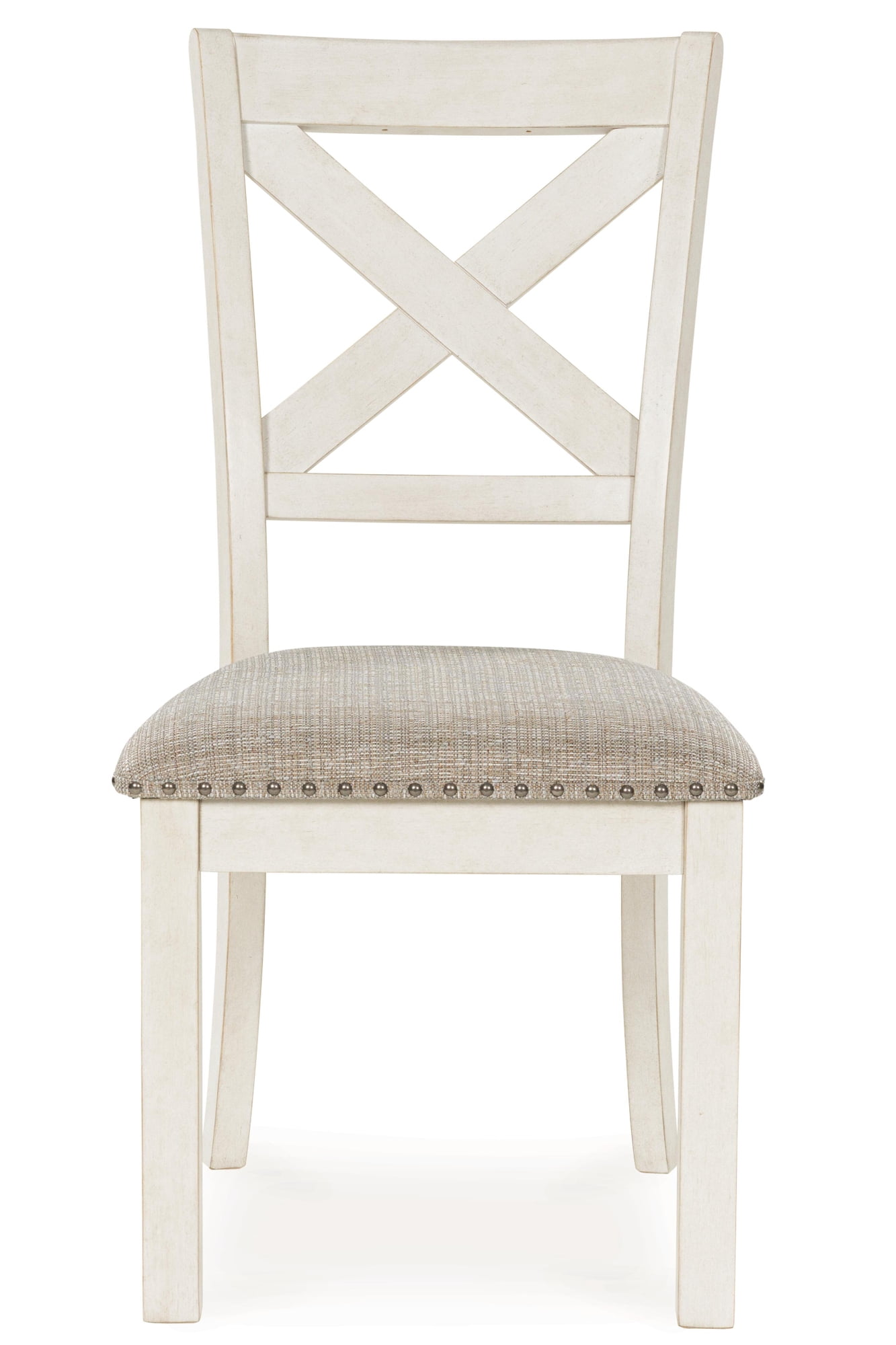 Signature Design by Ashley Robbinsdale Upholstered Dining Side Chair Set (2), Antique White, Farmhouse X-Back Chairs with Nailhead Trim