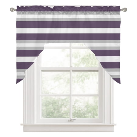 Purple Grey Stripe Swag Valances for Windows Farmhouse Modern Art Striped Kitchen Valance Rod Pocket Window Treatment Bathroom Swag Curtain Panel for Living Room 56 x 36 inch