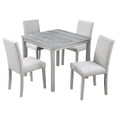 thumbnail image 3 of GZXS 5-Piece Dining Table Set with Crystal Diamond Accent Trim, 34.5" Square Wooden Table and 4 Upholstered Linen Chairs, Modern Dinette Set for Dining/Living Room/Small Apartment, Silver Gray, 3 of 8