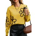 thumbnail image 1 of Suéteres de Punto con Hombros Descubiertos para Mujer, Suéter de Otoño con Flores, Cuello Redondo, Larga y Estilo Moderno. Amarillo L, 1 of 8