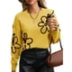 thumbnail image 1 of Suéteres de Punto con Hombros Descubiertos para Mujer, Suéter de Otoño con Flores, Cuello Redondo, Larga y Estilo Moderno. Amarillo L, 1 of 8
