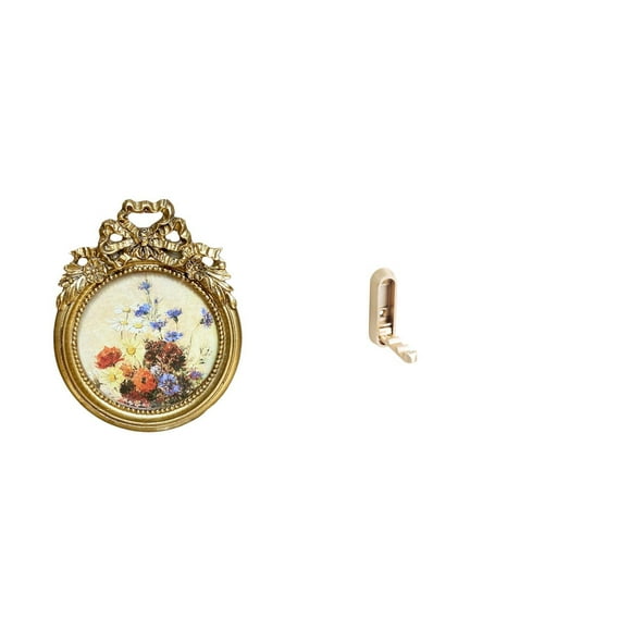 Marco de fotos redondo decorativo, marco de fotos vintage de resina plegable, gancho de pared ornamentado, ideal para colgar en el escritorio, adecuad