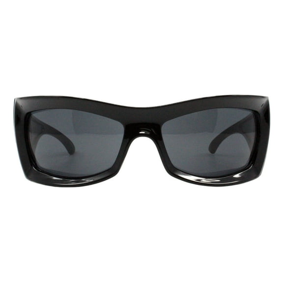 Shield Rectangular Sunglasses Super Oversized Thick Wrap Around UV400 Black