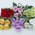 thumbnail image 4 of Artificial 10-Head Pearl Rose Flowers, Small Bunches of Silk Roses for Home Floor Standing Ornaments, Indoor Hotel Soft Decoration, Red, 4 of 6