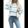 thumbnail image 2 of Suéteres Casuales de Punto con Estampado de Leopardo para Mujer, Suéteres de Larga con Cuello Redondo Azul L, 2 of 9