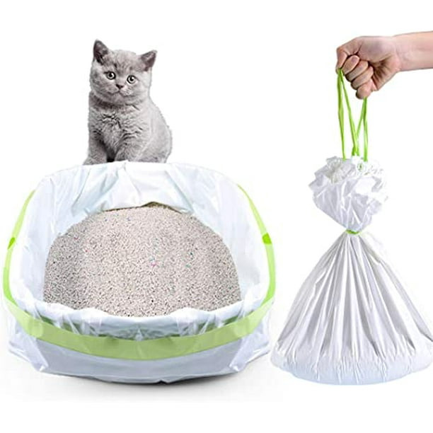 ShenMo Doublures de bac à litière, 10 sacs à litière géants géants pour chat,  sacs à litière à cordon de serrage pour bac à litière, bac à litière extra  large épais pour