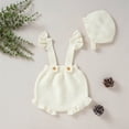 thumbnail image 6 of Generic Knitted Sweater for Children Girls Strap Solid Knitted Ruffles Sweater Baby Jumpsuit Romper with Hat Outfits Clothes Set Cute Knit Oversized Sweater (White,12-18 Months), 6 of 9