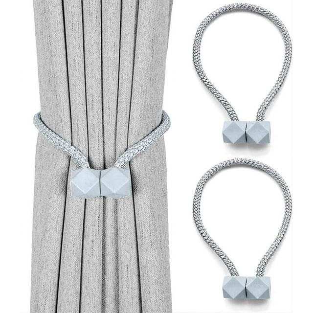 Attaches de Rideau Magnétiques, 2 Pack Attaches de Rideau Style Octogonal, Corde Décorative de 18 Pouces, Attaches de Rideaux Décoratifs pour Maison Cuisine Fenêtres Rideaux (Gris)