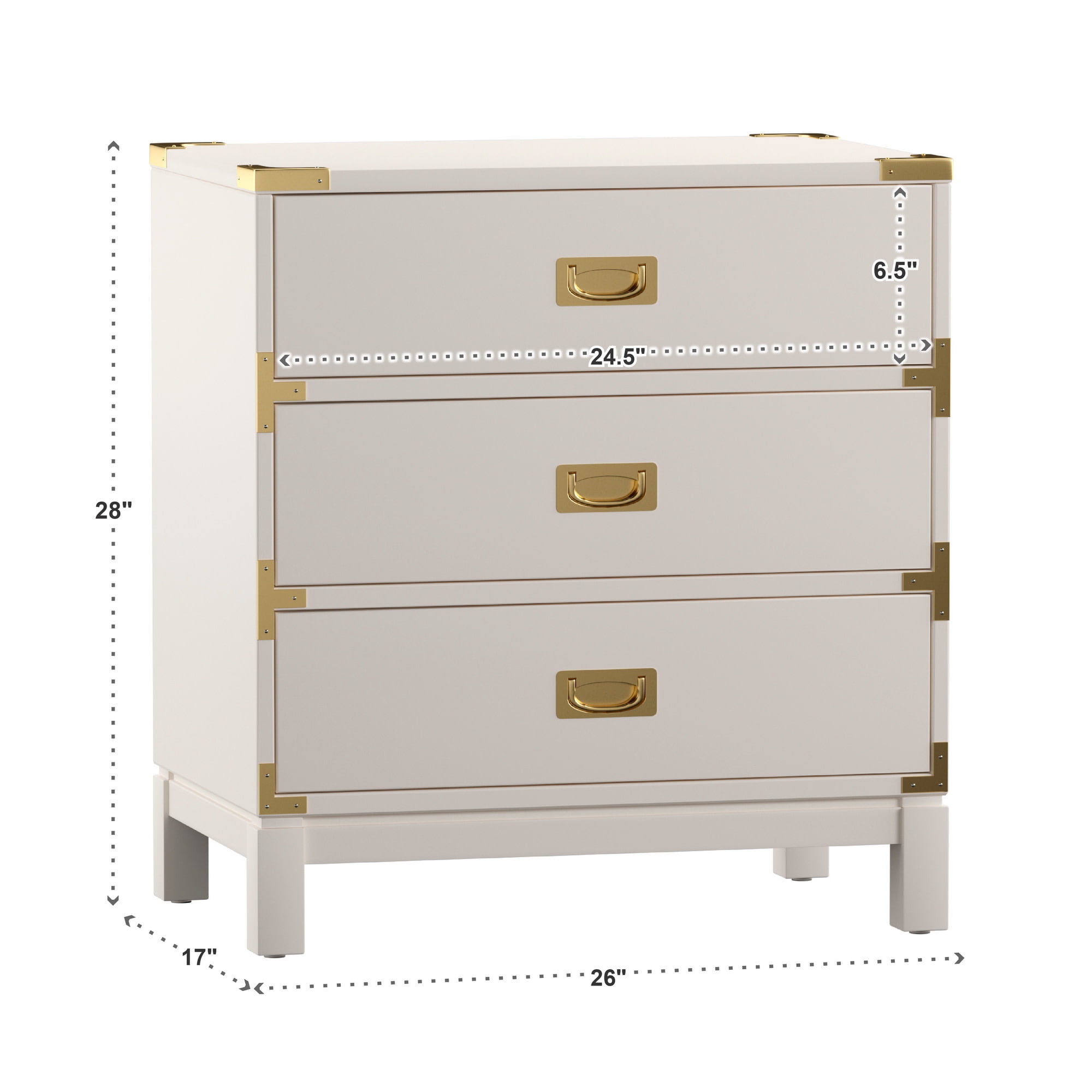 Weston Home Delacour 3-Drawer Gold Accent Nightstand
