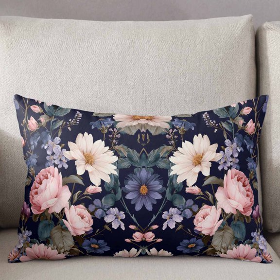 Decorative Pillow Cover 20x26 Inch Vintage Rose Lumbar Pillow Cover Boho Floral Blooms Pink Cream Black Soft Cushion Covers for Sofa Couch Bed, Living Room Home Decor