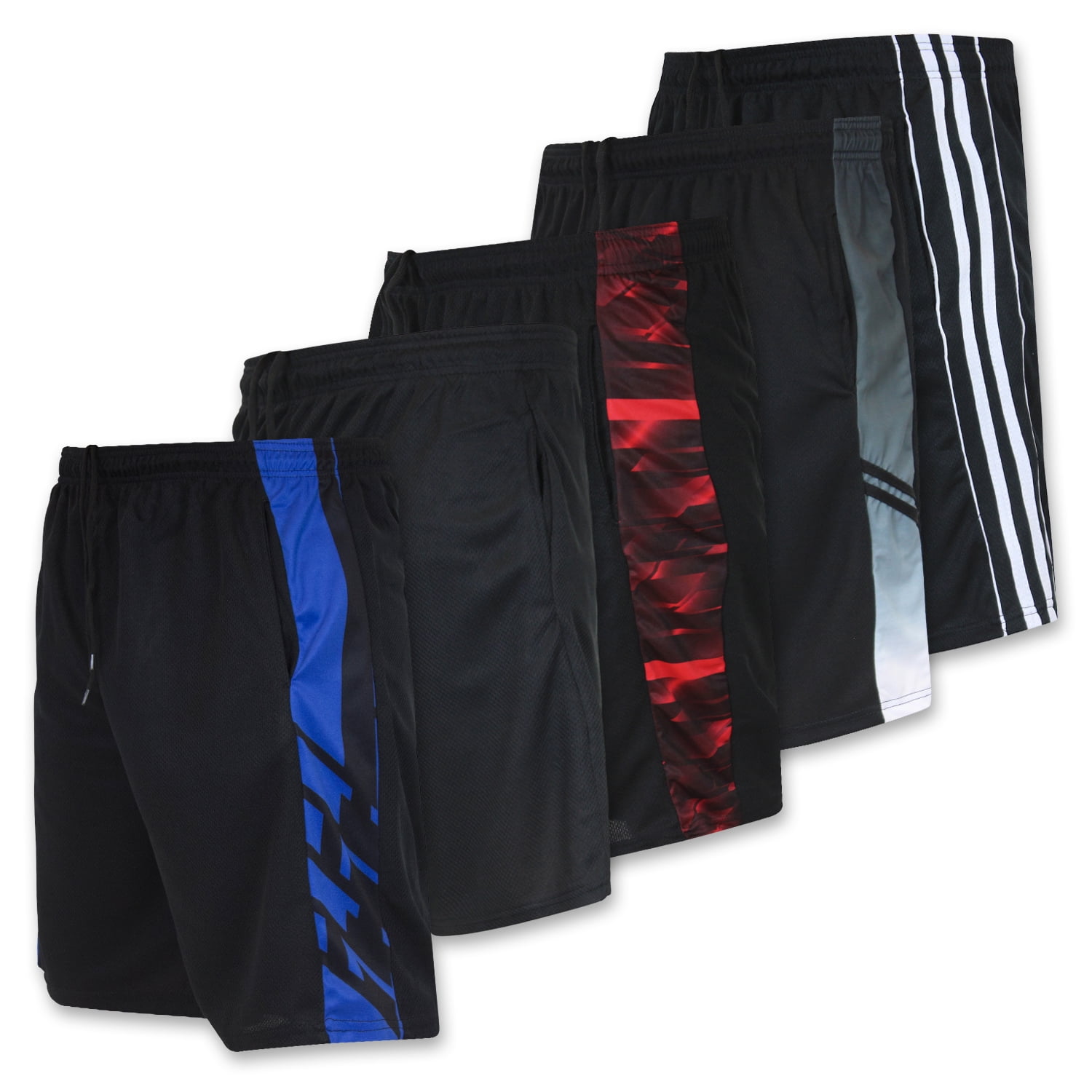 Real Essentials 5 Pack Men's Mesh Active Athletic Performance Shorts