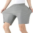 thumbnail image 5 of zeranth High-Waist Elastic Waistband Men Shorts Zipper Pockets Wide Leg Solid Color Mid-aged Ice Silk Sports Shorts, 5 of 7