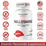Hallosmine Diosmin Circulation & Vein Support for Swelling & Heavy Legs, Lymphatic Drainage, Blood Flow, Vascular Health, 60 Capsules