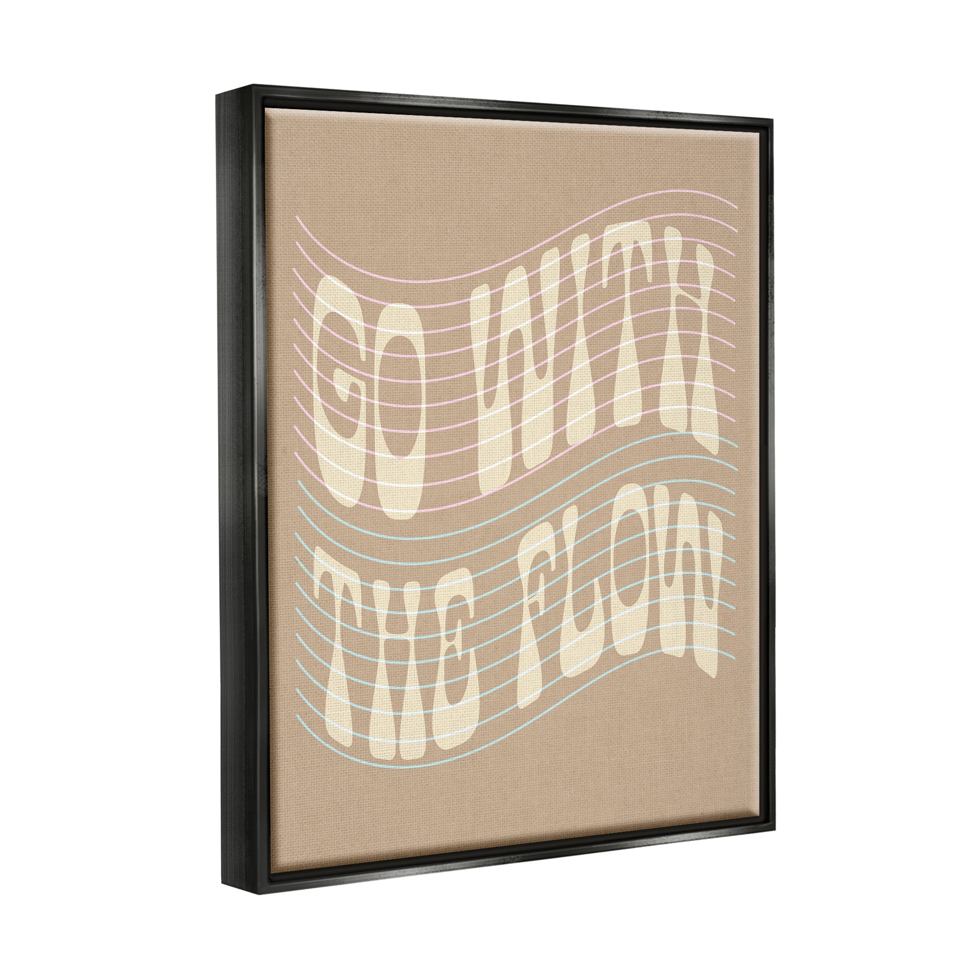 Stupell Retro Go With The Flow Stripes Inspirational Painting Black Floater Framed Art Print Wall Art