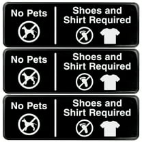 Excello Global Products No Pets, Shoes, Shirt Required Sign: Easy to Mount Informative Plastic Sign with Symbols 9"x3", Pack of 3 (Black) - EGP-HD-0272