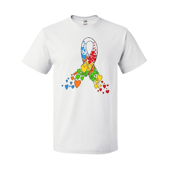 Inktastic Autism Awareness Red Yellow Green Orange Blue Heart Ribbon T-Shirt