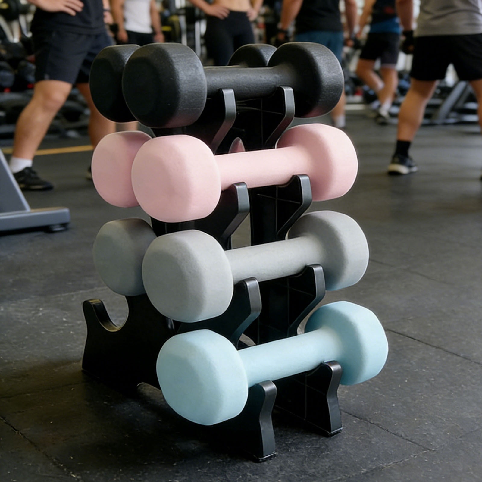4 Tier Dumbbell Rack For Home Gym PP Material Compact Weight Storage Stand Space Saving Organizer For Neoprene Dumbbells & Hand Weights (Black)