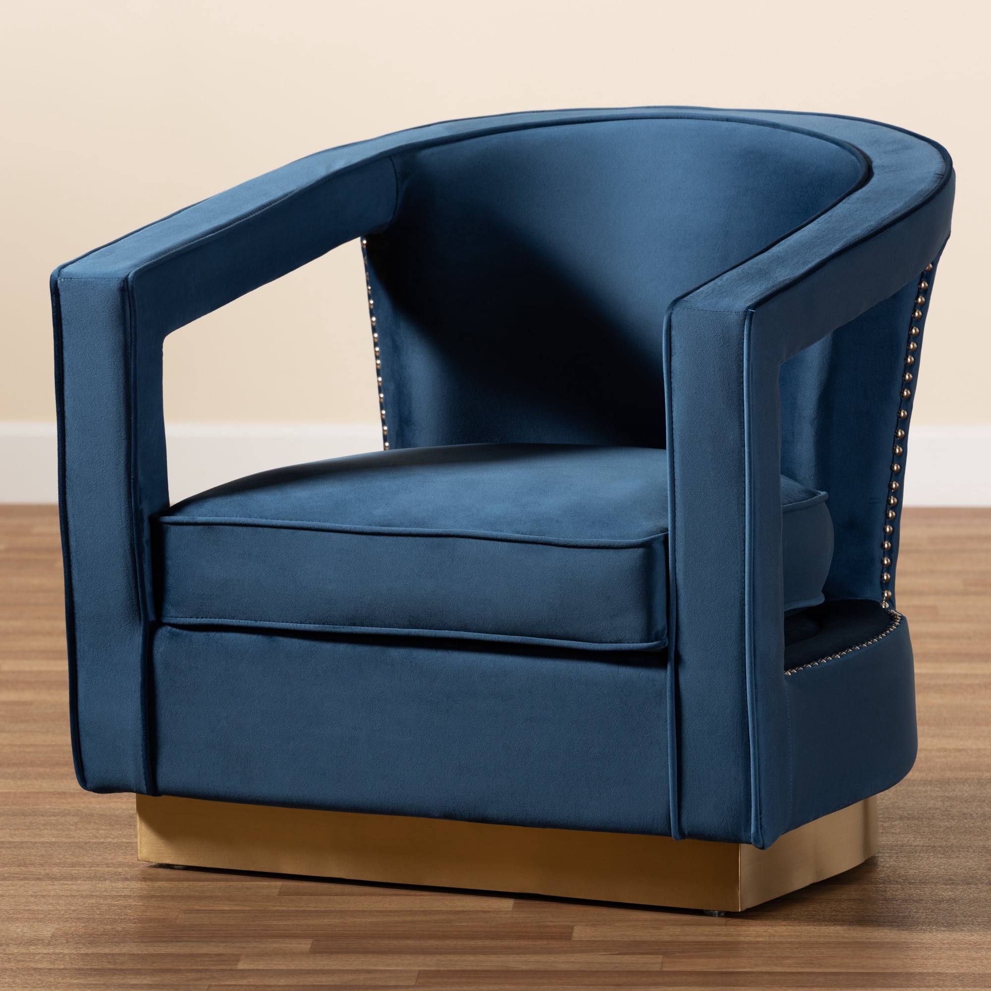 Baxton Studio Neville Tub Chair, Navy Blue and Gold