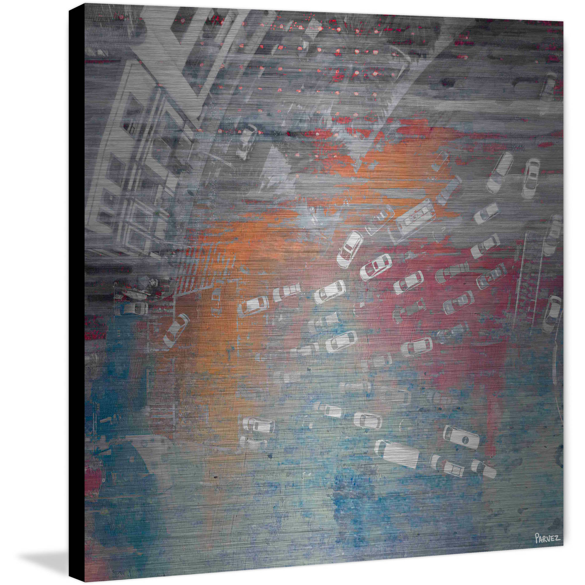 "White Car Jam" Painting Print on Brushed Aluminum