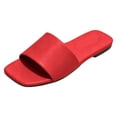 thumbnail image 4 of Rokment Women's Slippers Sandals Trendy Casual Solid Color Leather Square Open Toe Wide Width Slip on Dress Flat Comfortable Walking Slides Shoes Outdoor Summer Red Size 7.5, 4 of 6