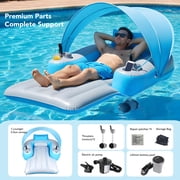 Foxlux Motorized Pool Float with Canopy, Rechargeable Motorized Floats with Cup Holder – Dual Motor Heavy Duty Electric Lounger Raft for Adults, Pool, Lake & Party