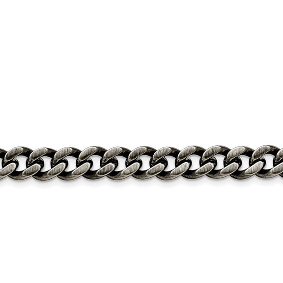 Stainless Steel 9.25mm Oxidized Curb Chain Necklace - 24 Inch