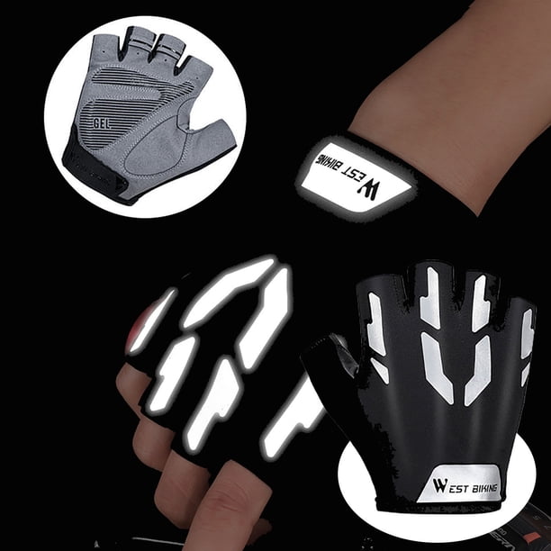 Fiudx Guantes para Ciclismo Nocturno, Diseño Reflectante, Tejido Transpirable Que Absorbe Los Impactos, Licra, Pulgar Absorbente Del Sudor, Tirador Fácil de Poner, Seguridad Nocturna para Ciclismo, U